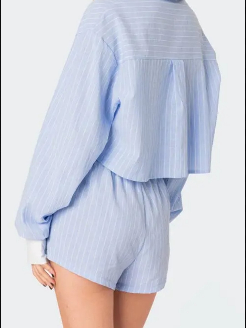 Edikted Light Blue Button-Down Shirt with White Cuffs - Picture 4 of 7